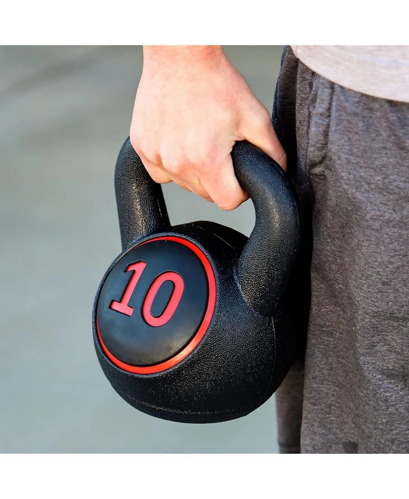Zeny 3-Piece Kettlebell Set with Storage Rack Heavy Duty Concrete 5 lb 10 lb 15 lb Kettle Bells for Weightlifting
