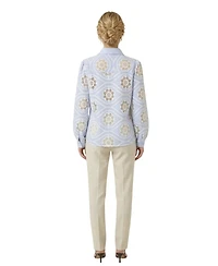 Modenaire Women's Striped Eyelet Collared Button-Down Shirt