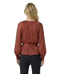 Modenaire Women's Tie-Neck Belted Long-Sleeve Blouse