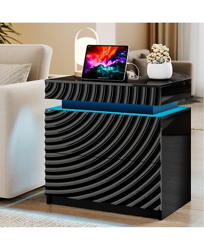 Vlrska 23.6-Inch Wide 2-Drawer Nightstand with Hidden Storage and Human Sensor Light