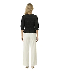 Modenaire Women's Smocked Peplum Puff-Sleeve Blouse