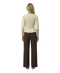 Modenaire Women's Smocked Peplum Puff-Sleeve Blouse