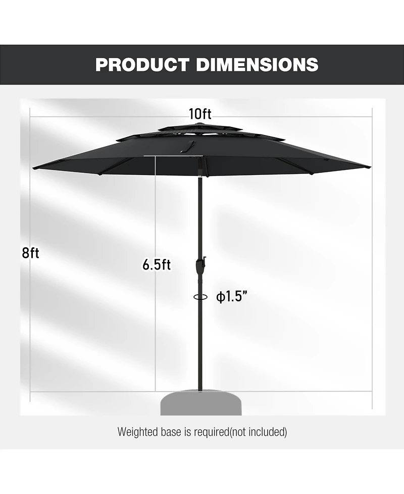 Sugift 10 ft 3-tier Vented Patio Umbrella with Push Button Tilt