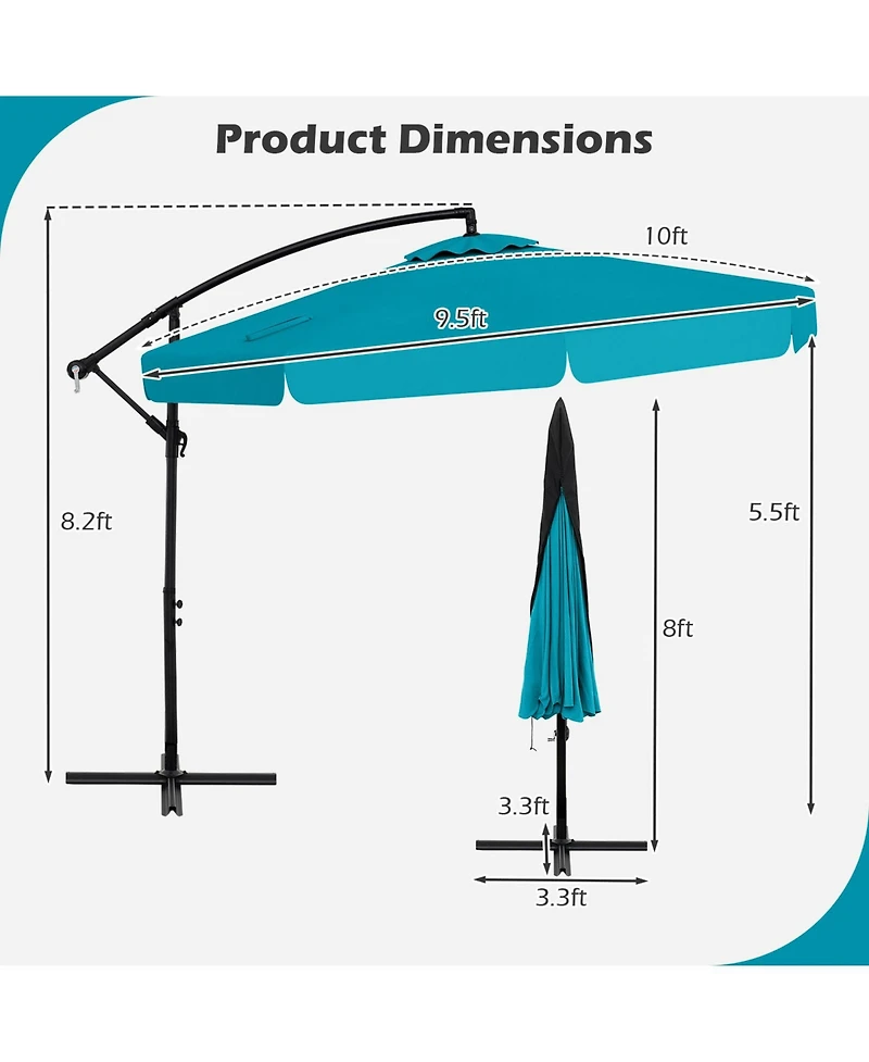Sugift 10 Feet Patio Cantilever Umbrella with Cover Tilt Adjustment and Ruffled Edge