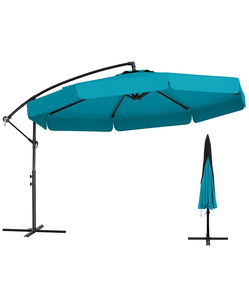 Sugift 10 Feet Patio Cantilever Umbrella with Cover Tilt Adjustment and Ruffled Edge