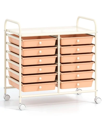 Gouun 12-Drawer Rolling Storage Cart with Steel Frame and Dual Handles for Home and Office