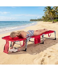 Gouun Tanning Chair with Face Arm Holes Folding Lounge Chair with Storage Pockets