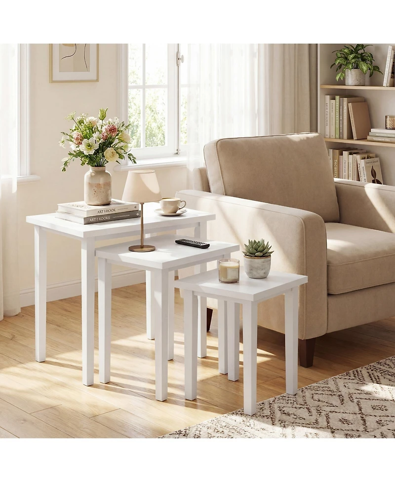 Gymax 3 Pcs Nesting End Tables Farmhouse Rectangle Side Table Set for Living Room