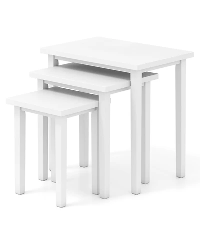 Gymax 3 Pcs Nesting End Tables Farmhouse Rectangle Side Table Set for Living Room