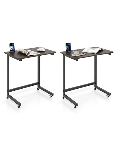Gymax 2PCS C-shaped End Table w/Wheels Built-in Phone Slot for Living Room Bedroom