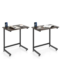 Gymax 2PCS C-shaped End Table w/Wheels Built-in Phone Slot for Living Room Bedroom