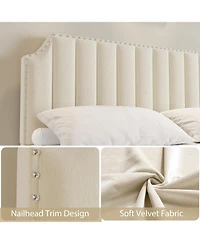 gaomon Velvet Upholstered Platform Bed with Tall Tufted Headboard