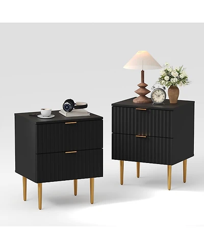 gaomon Home Set of 2 Mid Century Nightstand Wood Bedside Table Drawers Fluted End