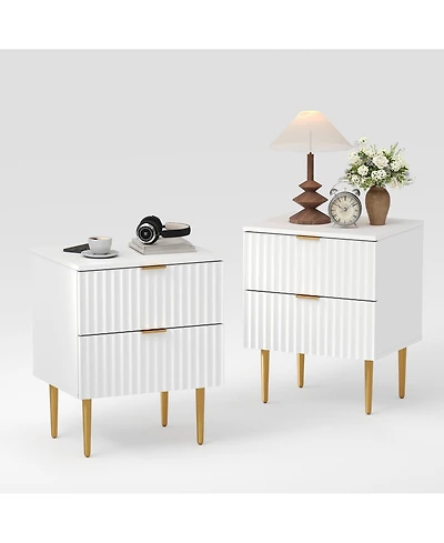 gaomon Home Set of 2 Mid Century Nightstand Wood Bedside Table 2 Drawers Fluted End Table