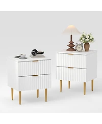gaomon Home Set of 2 Mid Century Nightstand Wood Bedside Table 2 Drawers Fluted End Table