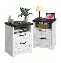 gaomon 2-Drawer Wood Farmhouse Nightstands, Bedside Storage End Tables, 2-Pack