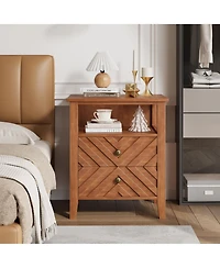 gaomon Home 2-Drawer Farmhouse Wood Nightstand, Bedside Table with Open Shelf Storage