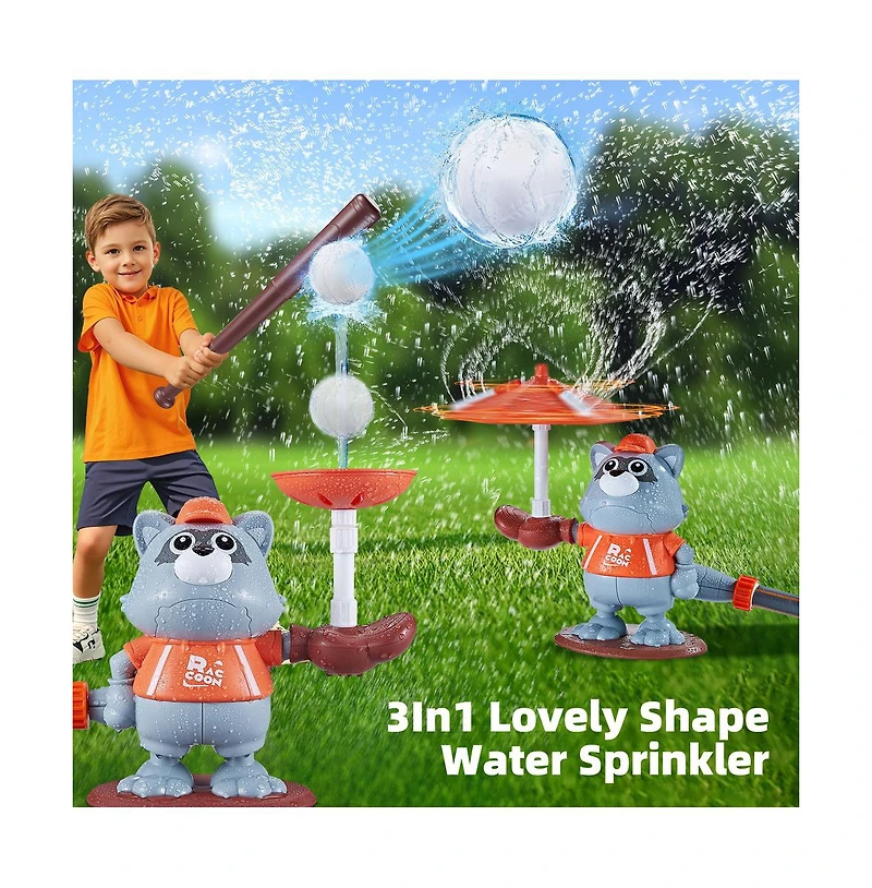 Bruce & Shark 3-in-1 Baseball Water Sprinkler - Rotating Splash Toy with Bat & Balls
