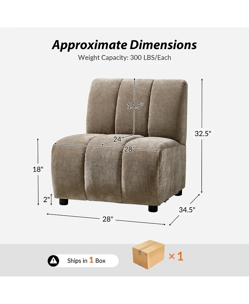 Hulala Home Shalon 28 inches Modern 1-Piece Chenille Channel Tufted Sofa