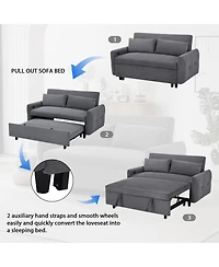 Rainsken 57.48" Pull-out Sofa Bed, Convertible Corduroy Couch with Adjustable Backrest, Usb Ports and 2 Pillows, Loveseat for Living Room