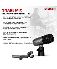 5 Core Snare Drum Microphone Uni Directional Pickup Pattern Wired Instrumental Dynamic Microfono - Snare Mic Blk
