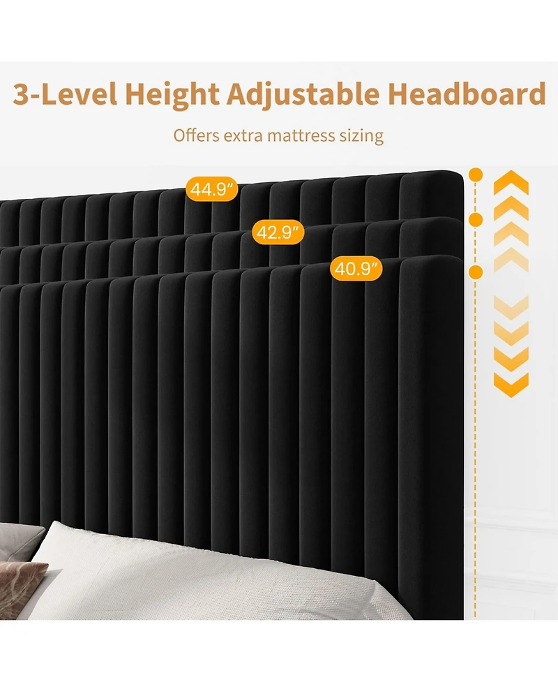 gaomon Upholstered Platform Bed with Adjustable Tufted Headboard and Slat Support