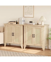gaomon Small Storage Cabinet with Rattan Doors, Boho Sideboard Buffet Cabinet with 2 Doors and Adjustable Shelf