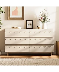 Rainsken 6 Drawer Dresser, Modern Tv Stand and Chest of Drawers with Wave Front Design, Anti-Tip Clothes Storage Organizer for Bedroom, Living Room