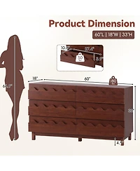 Rainsken 6 Drawer Dresser, Modern Tv Stand and Chest of Drawers with Wave Front Design, Anti-Tip Clothes Storage Organizer for Bedroom, Living Room