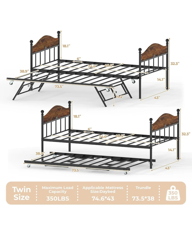 gaomon Metal Daybed with Optional Trundle Stylish Headboard