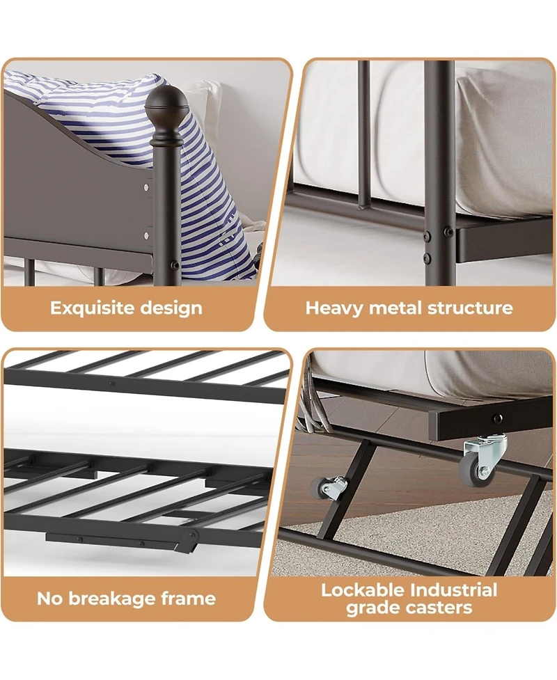gaomon Metal Daybed with Optional Trundle Stylish Headboard