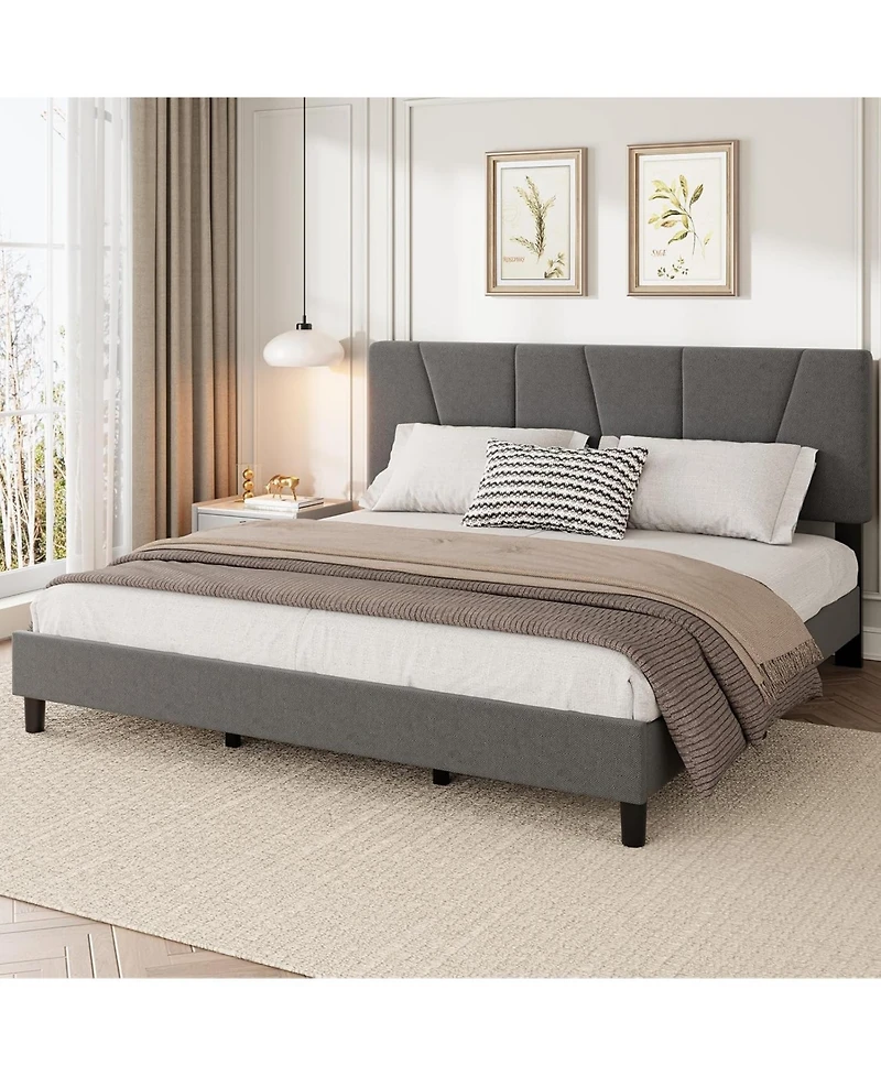 gaomon Upholstered Platform Bed with Adjustable Headboard Wooden Slats