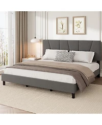 gaomon Upholstered Platform Bed with Adjustable Headboard Wooden Slats