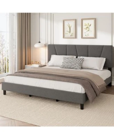 Gaomon Upholstered Platform Bed With Adjustable Headboard Wooden Slats