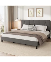 Gaomon Upholstered Platform Bed With Adjustable Headboard Wooden Slats