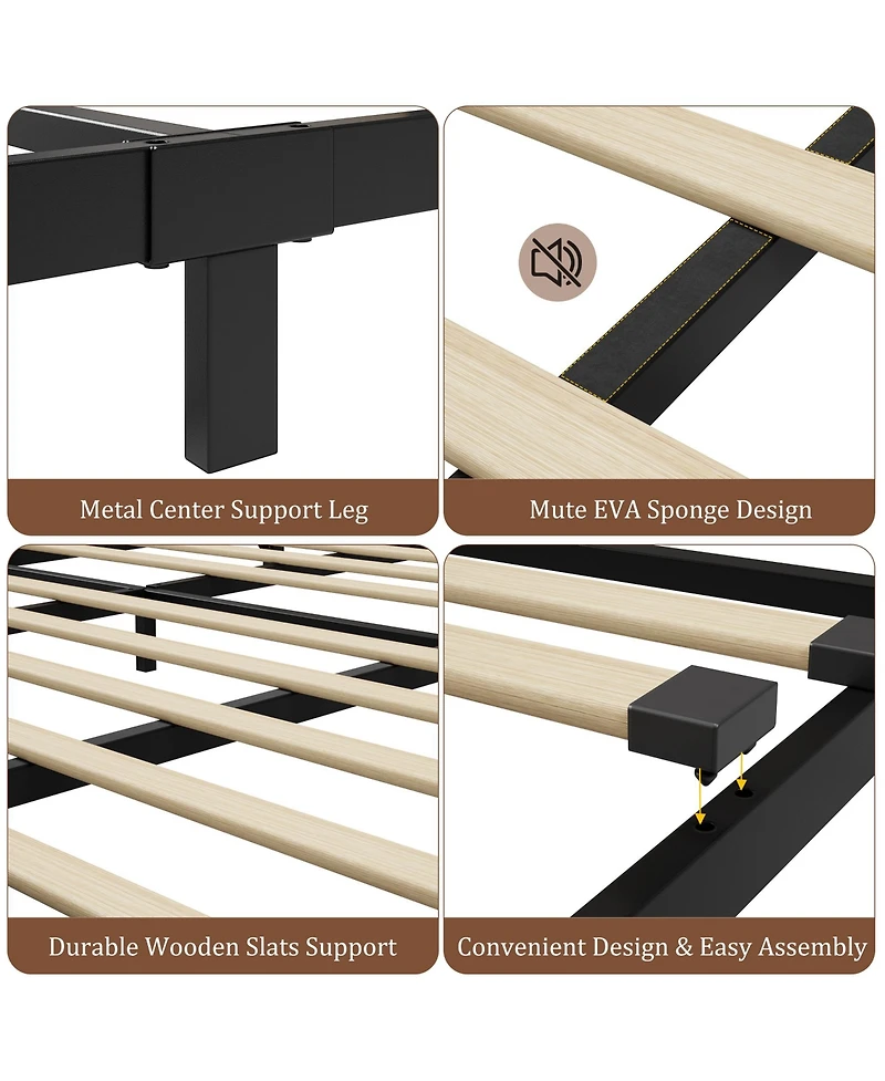 Homfan Bed Frame with Wood Headboard and Footboard, with Under Bed Storage, 6 Inch High, No Box Spring Needed, Easy Assembly