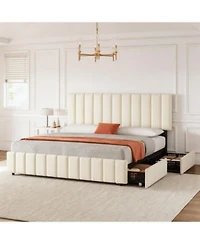 Homfan Storage Platform Bed Frame 4 Drawers Adjustable Headboard No Box Spring Needed Heavy Duty Wooden Structure Easy Assembly