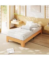 Homfan Wood Platform Bed Frame No Headboard with Low Profile Slat Support