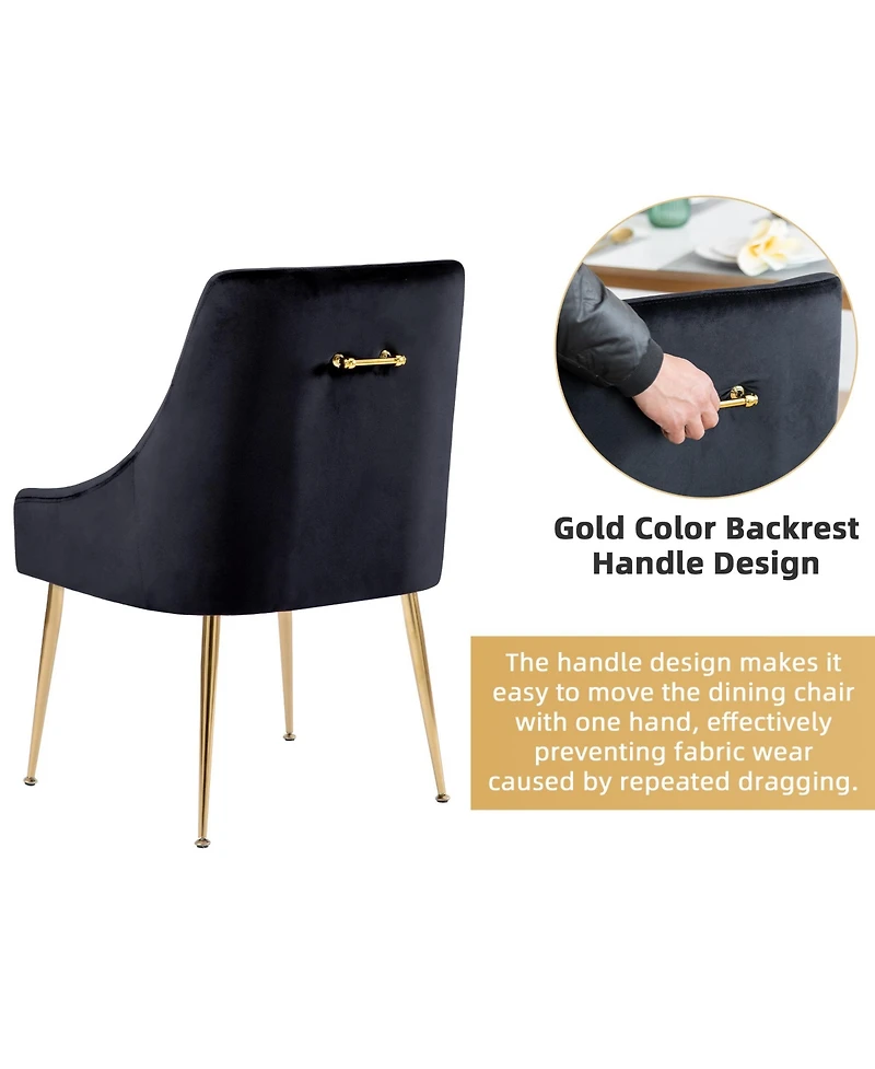 Dyhome Velvet Upholstered Dining Chairs Set of 6, Mid Century Modern Kitchen with 5.12" Cushions and Back Pull Rod