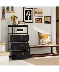 Gouun 3-Drawer Fabric Storage Tower with Wood Top, Shelf and Metal Frame