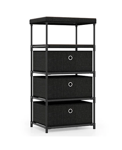 Gouun 3-Drawer Fabric Storage Tower with Wood Top, Shelf and Metal Frame