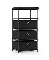 Gouun 3-Drawer Fabric Storage Tower with Wood Top, Shelf and Metal Frame