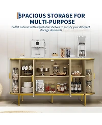 gaomon 59" Sideboard Buffet Cabinet with Storage, Fluted Console Cabinet with Metal Legs, Faux Marble Top, Mid Century Modern Cabinets for Dining Room
