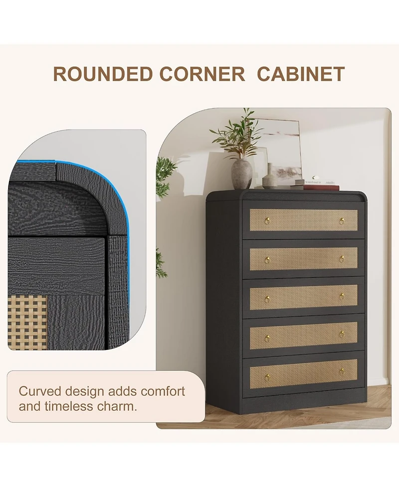 gaomon 31" Tall Rattan Drawer Dresser for Bedroom,Dressers and Chests of Drawers,Modern Chest Drawers Bedroom,Living Room,Hallway