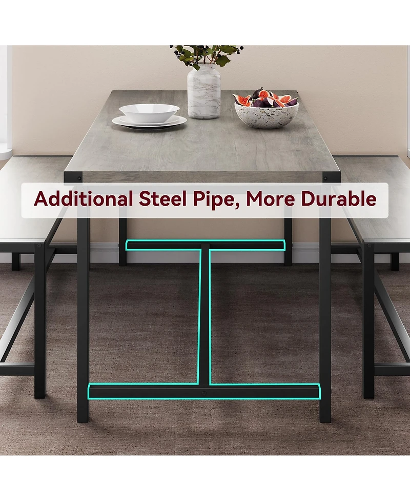 gaomon 3-Piece Mid-Century Modern Dining Set with 2 Benches
