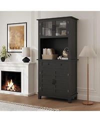 gaomon 72 Tall Kitchen Pantry Cabinet, Hutch Bar Cabinet with Microwave Stand, Cupboard Drawers Glass Doors for Dining Room