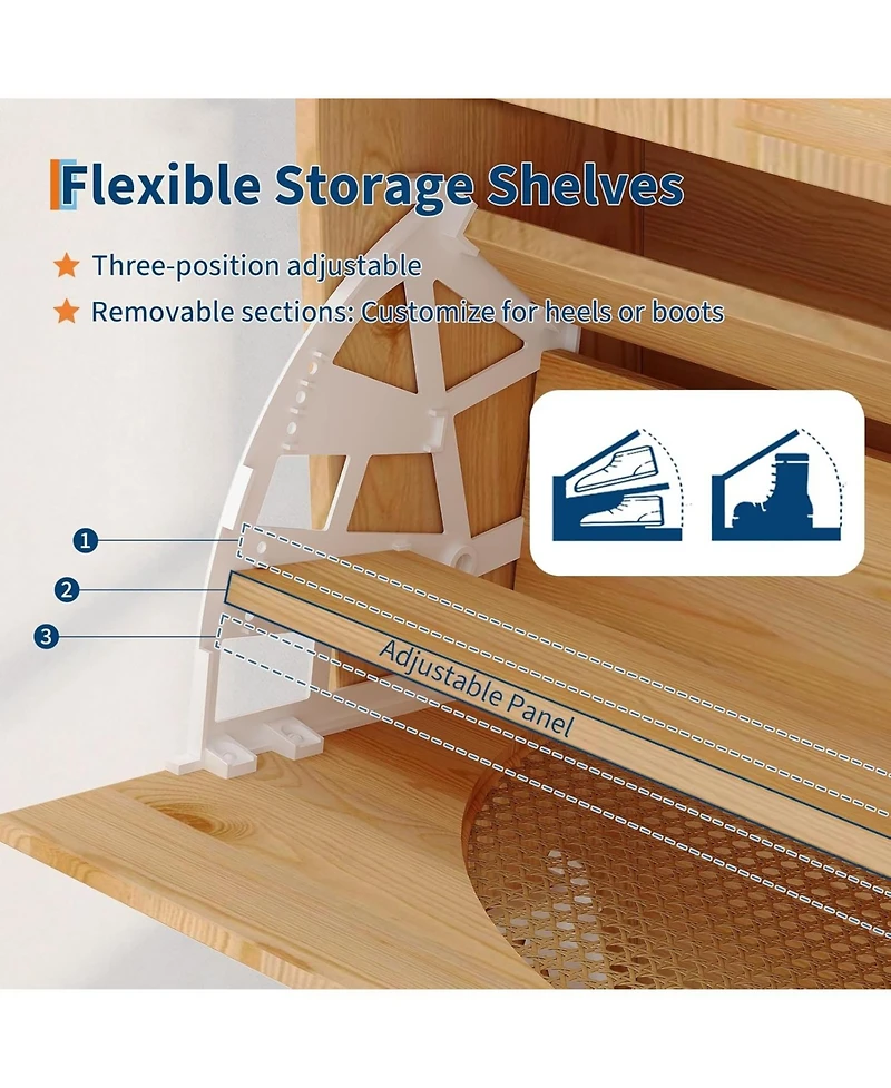 gaomon Natural Rattan Shoe Storage Cabinet,Hidden Shoe Rack Cabinet with 2 Flip Drawers, Mirror and Adjustable Shelves for Entryway, Hallway