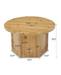 Tribesigns Large Round Solid Wood Coffee Table with Hexagon Pedestal Base