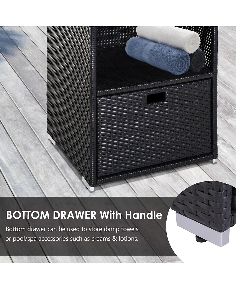 Outsunny Pe Rat Pool Towel Rack with 2 Storage Shelves Basket