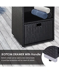Outsunny Pe Rat Pool Towel Rack with 2 Storage Shelves Basket